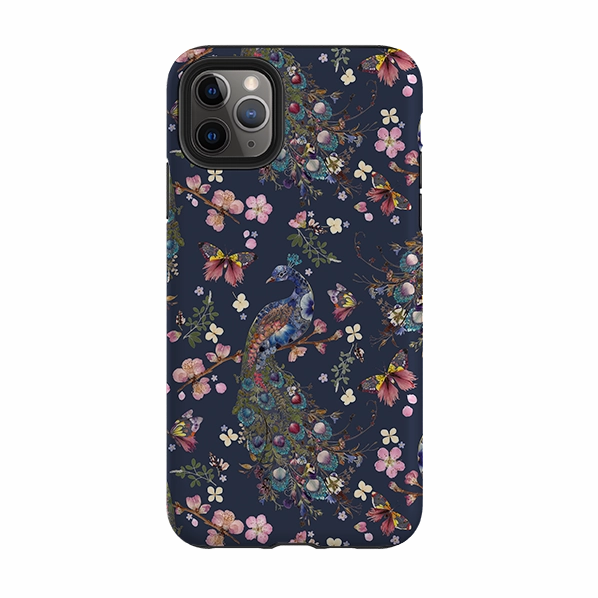 iPhone Tough Case - Peacock and Cherry Blossoms Iris By Helen Ahpornsiri Hybrid Build Shock Surface Layer