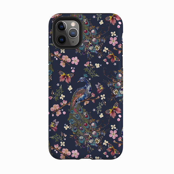 iPhone Tough Case - Peacock and Cherry Blossoms Iris By Helen Ahpornsiri Shock Absorber