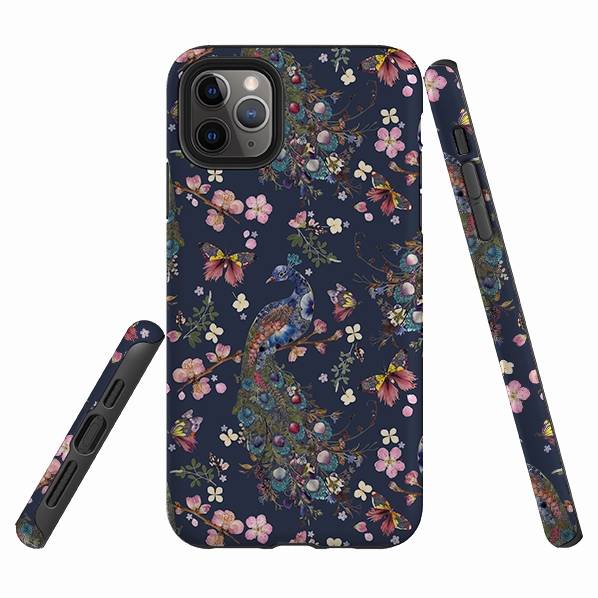 iPhone Tough Case - Peacock and Cherry Blossoms Iris By Helen Ahpornsiri Flexible Design Elegant Craft