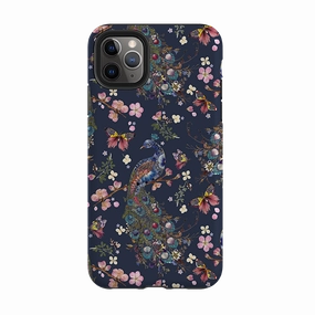 iPhone Tough Case - Peacock and Cherry Blossoms Iris By Helen Ahpornsiri Shock Absorber