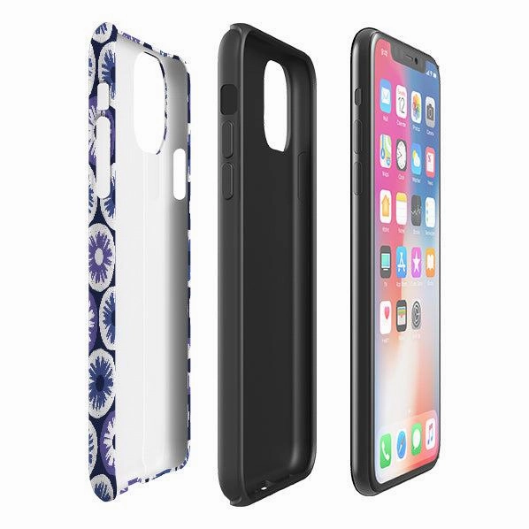 Soft Protection Dual Layer iPhone Tough Case - Penny Flowers Blue By Ali Brookes