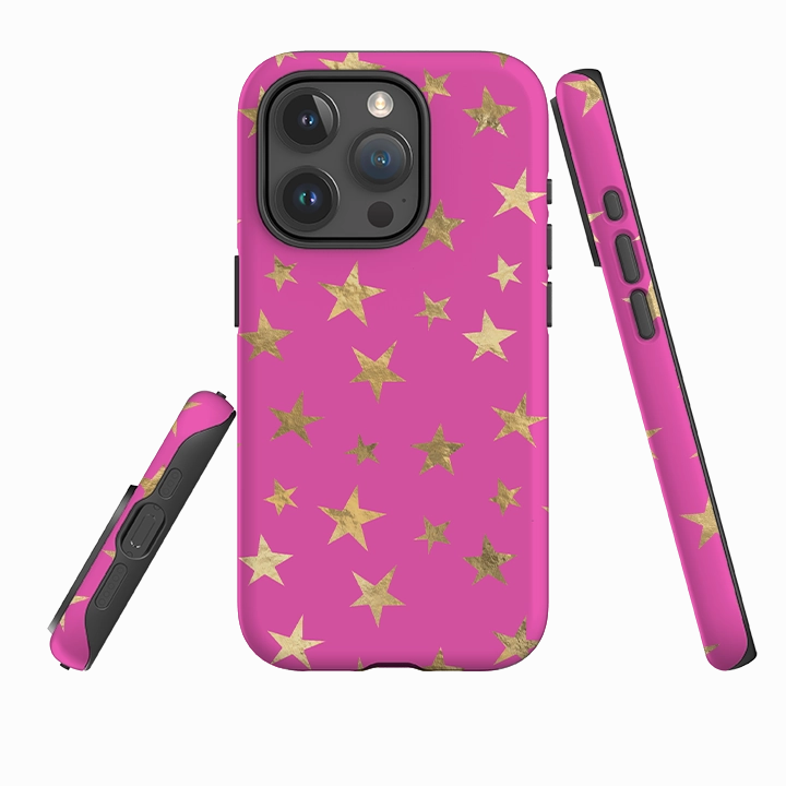 Clear View Hybrid Look iPhone Tough Case - Pink and Gold Stars