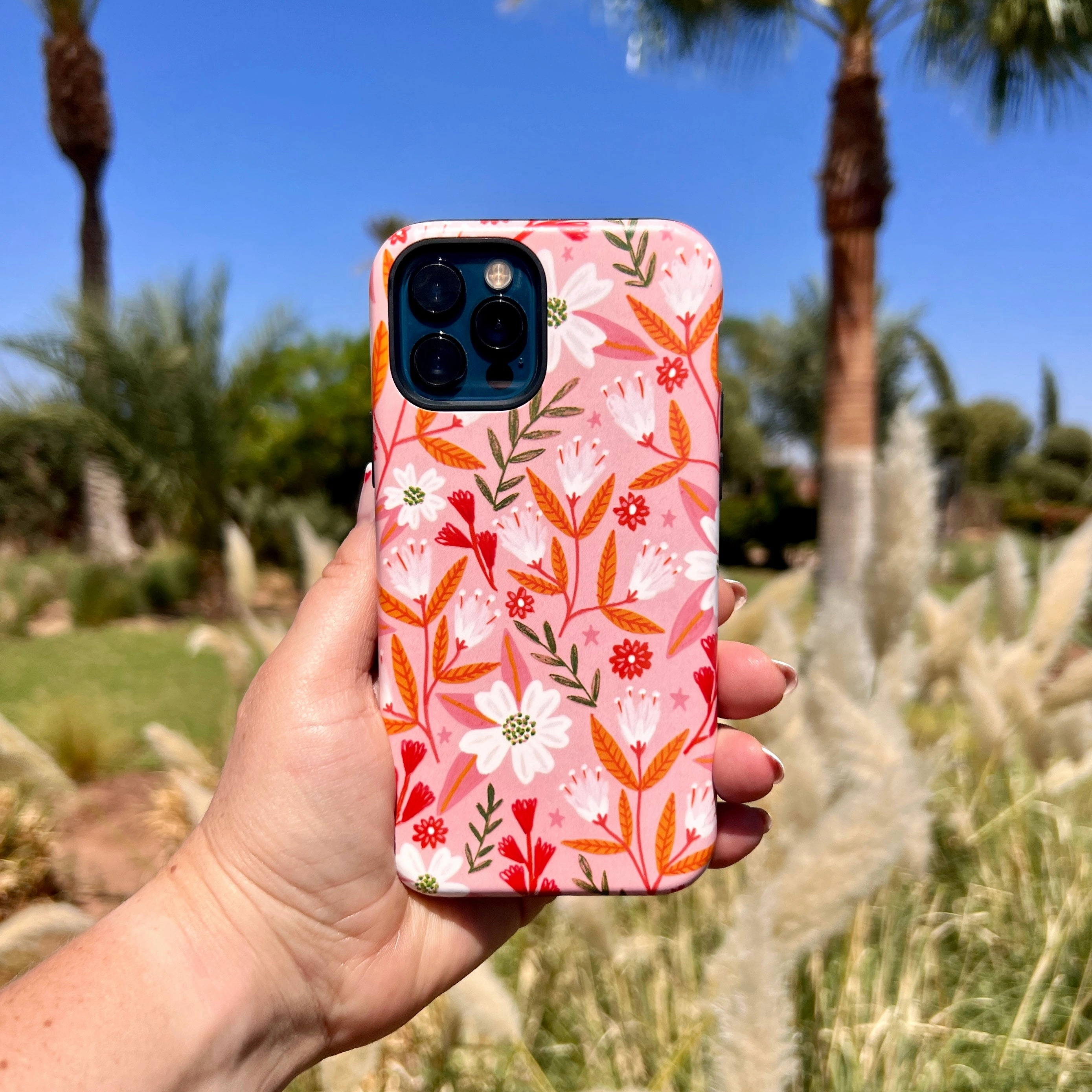 iPhone Tough Case - Pink And Orange Florals By Lee Foster Wilson Premium Grip Polished Finish