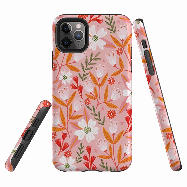 Soft Edge Look iPhone Tough Case - Pink And Orange Florals By Lee Foster Wilson