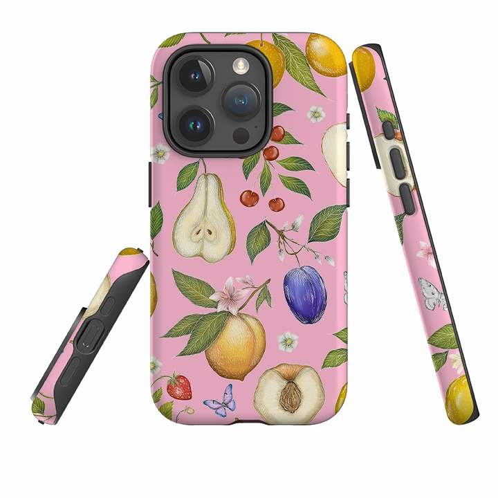Minimal Aesthetic Touch Protective Detail iPhone Tough Case - Pink Fruits By Catherine Rowe