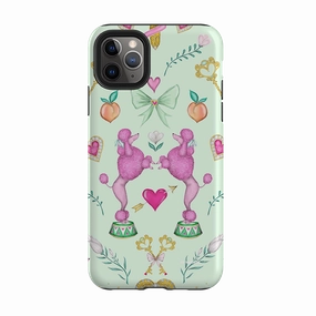 Elegant Finish iPhone Tough Case - Pink Poodle Parlour Mint By Catherine Rowe