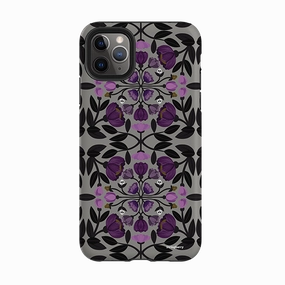 iPhone Tough Case - Purple Flower Skull I By Nina Pace Luxury Edge Texture High Quality