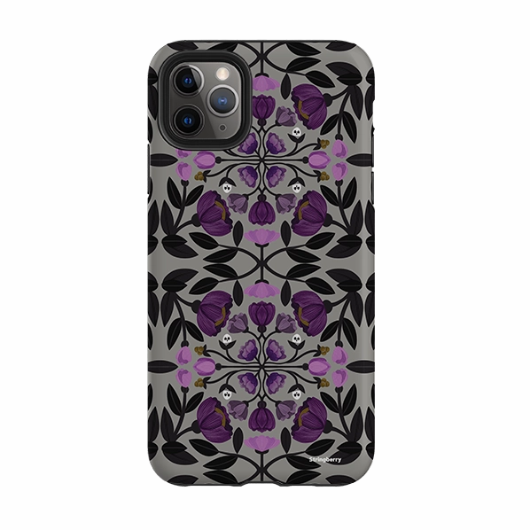 iPhone Tough Case - Purple Flower Skull I By Nina Pace Luxury Edge Texture High Quality
