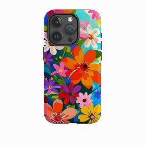 iPhone Tough Case - Rainbow Floral Protective Frame