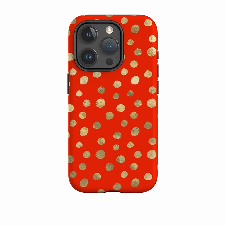 iPhone Tough Case - Red and Golden Dots Easy Removal Stylish Layer Texture