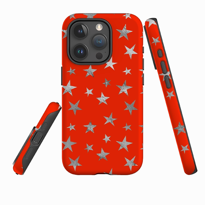 iPhone Tough Case - Red and Silver Stars Modern Design