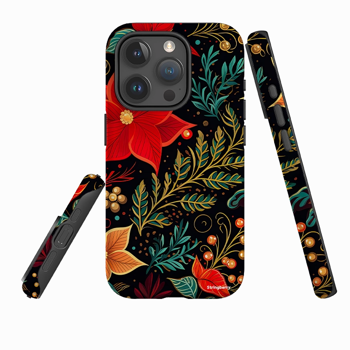 iPhone Tough Case - Red Winter Floral II Protective Shell