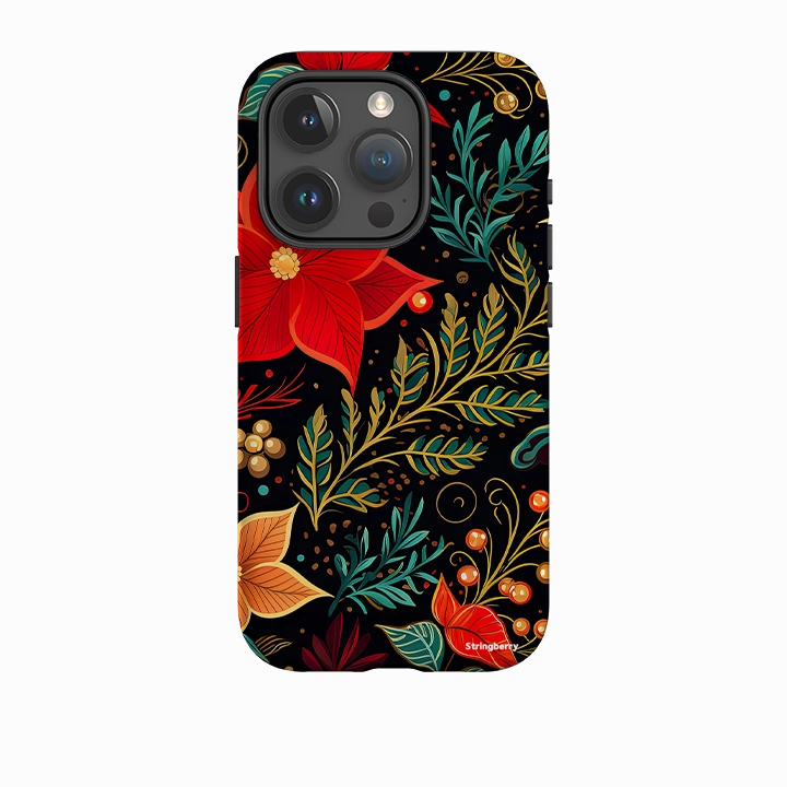 Smooth Texture iPhone Tough Case - Red Winter Floral II