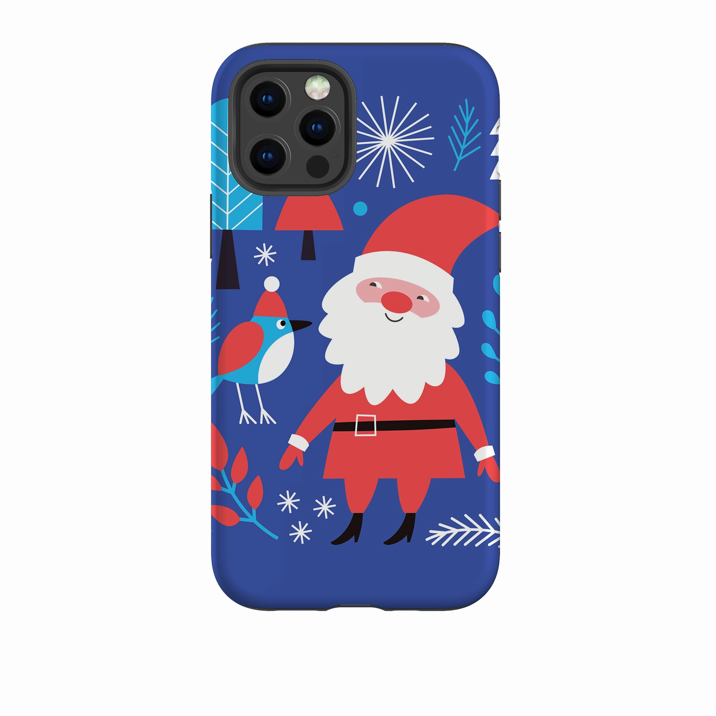Durable Texture Layer Glossy Finish Look iPhone Tough Case - Santa And Bird
