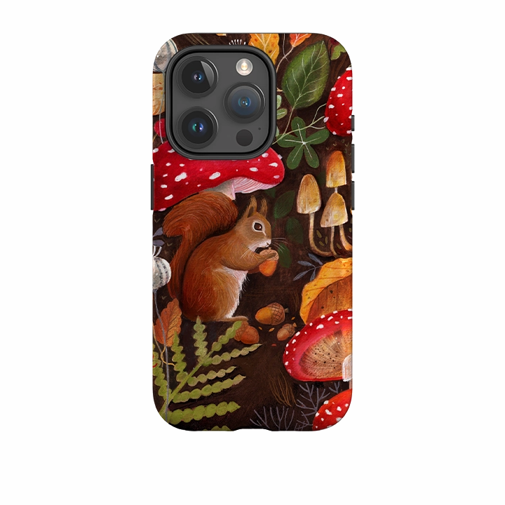 Easy Grip Luxury Layer Texture iPhone Tough Case - Squirrel Mushrooms By Bex Parkin