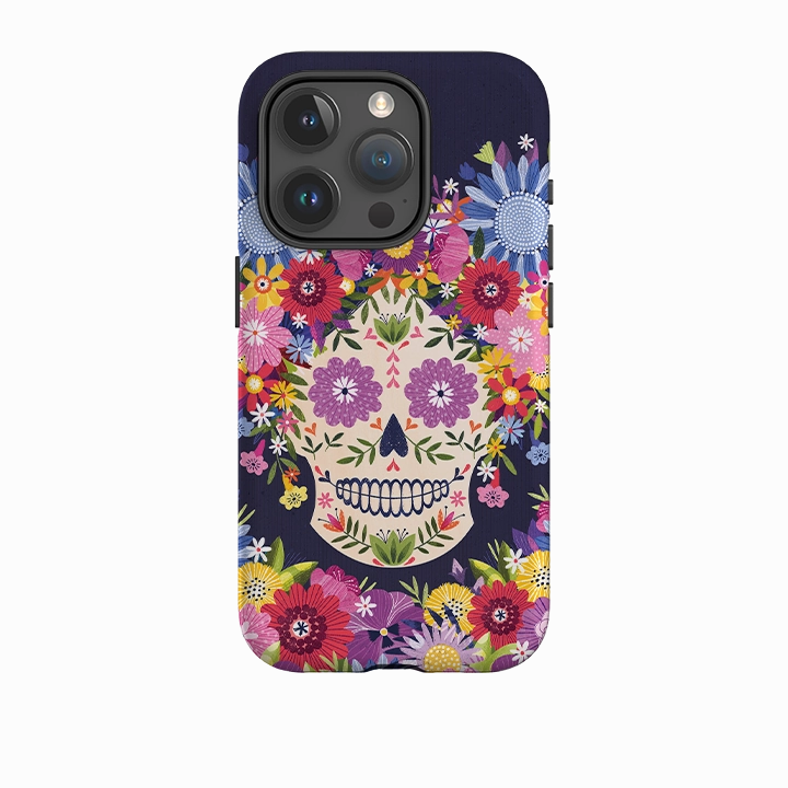 iPhone Tough Case - Sugar Skull Blue By Ali Brookes Matte Edge Flexible Pattern Texture