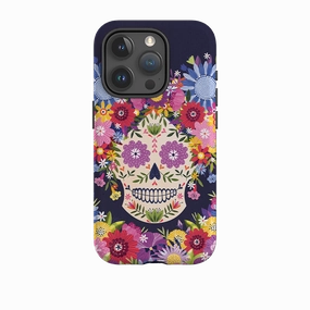 iPhone Tough Case - Sugar Skull Blue By Ali Brookes Minimal Aesthetic Soft Protection Layer