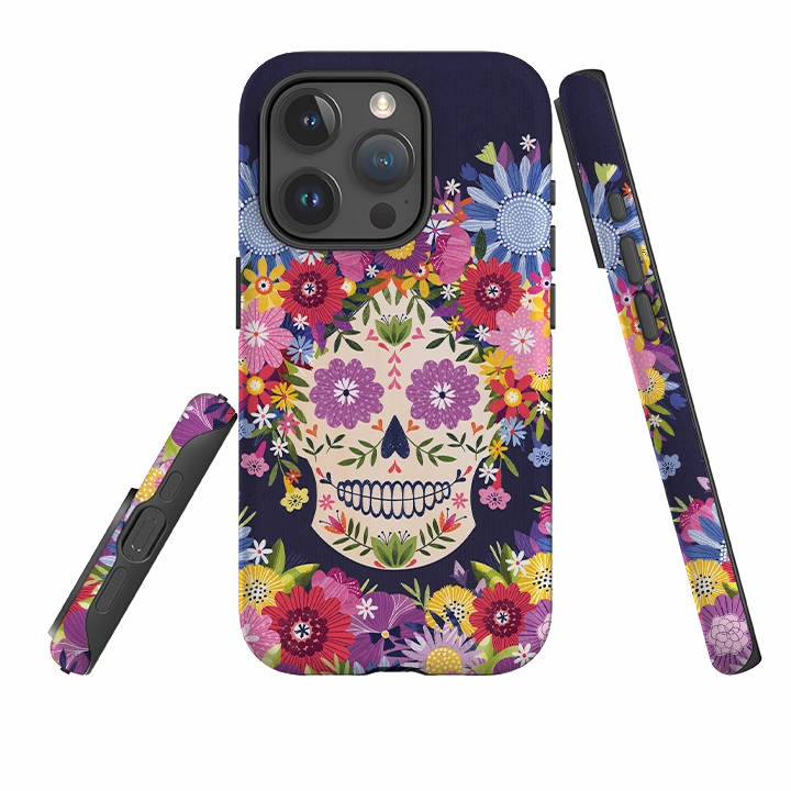 Smooth Grip iPhone Tough Case - Sugar Skull Blue By Ali Brookes