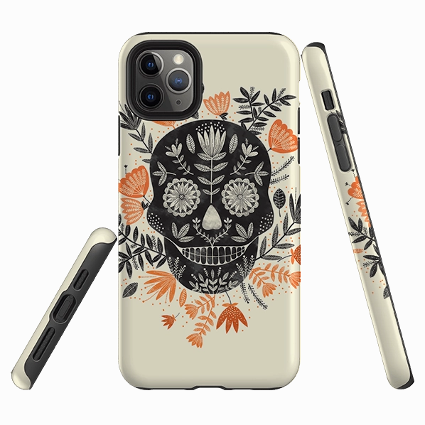 Flexible Texture iPhone Tough Case - Sugar Skull Cream By Jade Mosinski