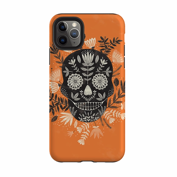 Smooth Detail Hybrid Look iPhone Tough Case - Sugar Skull Orange By Jade Mosinski