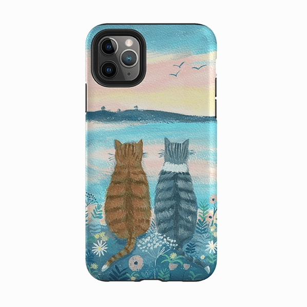 Protective Layer Textured Surface iPhone Tough Case - Sunset Cats 2 By Mary Stubberfield