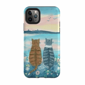 Protective Layer Textured Surface iPhone Tough Case - Sunset Cats 2 By Mary Stubberfield