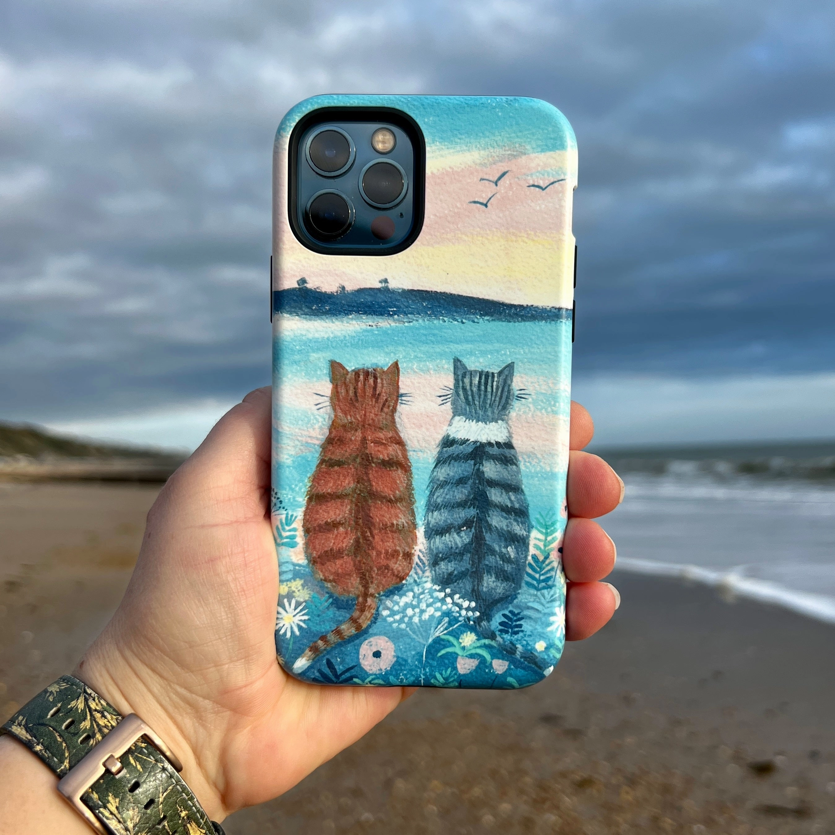 Matte Texture Layer iPhone Tough Case - Sunset Cats 2 By Mary Stubberfield