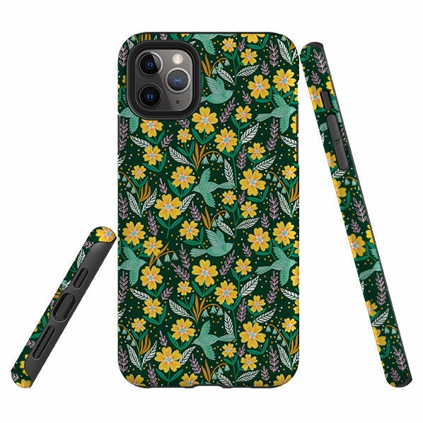 iPhone Tough Case - Sweet Birds Green By Lee Foster Wilson Gloss Touch Comfort Texture Layer