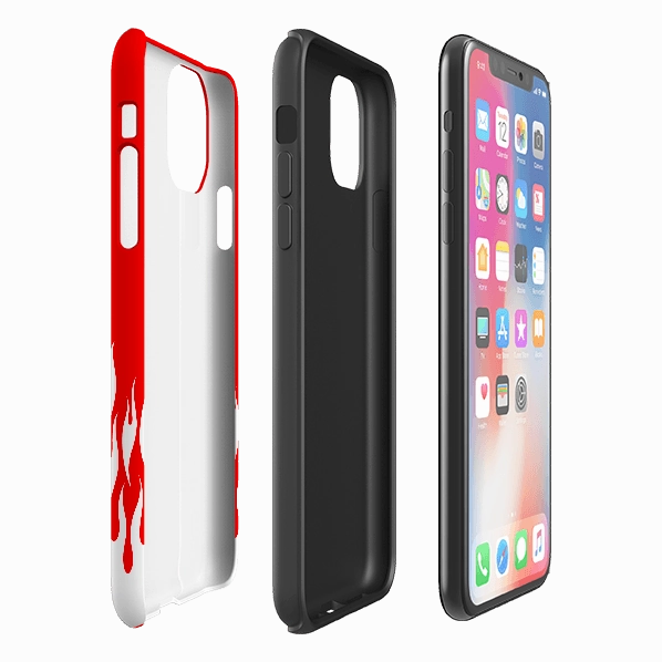 iPhone Tough Case - White Flames Red Minimal Edge Design Luxury Finish Texture