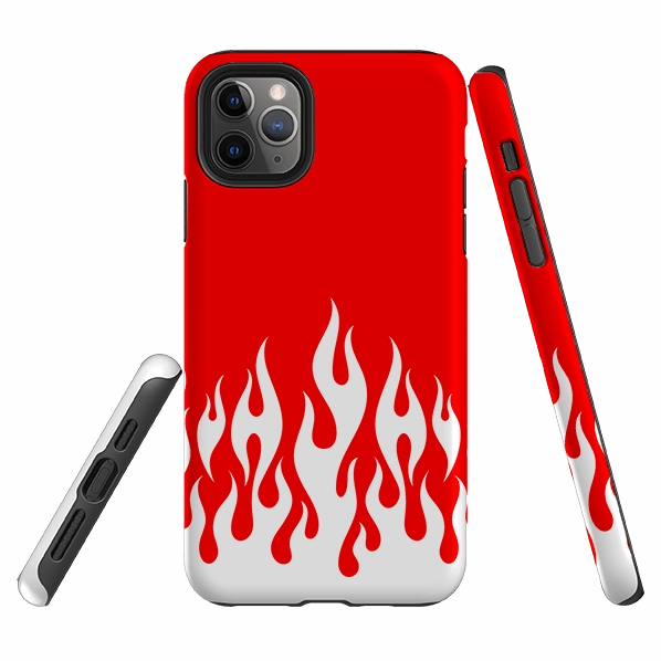 iPhone Tough Case - White Flames Red Soft touch finish Soft Interior