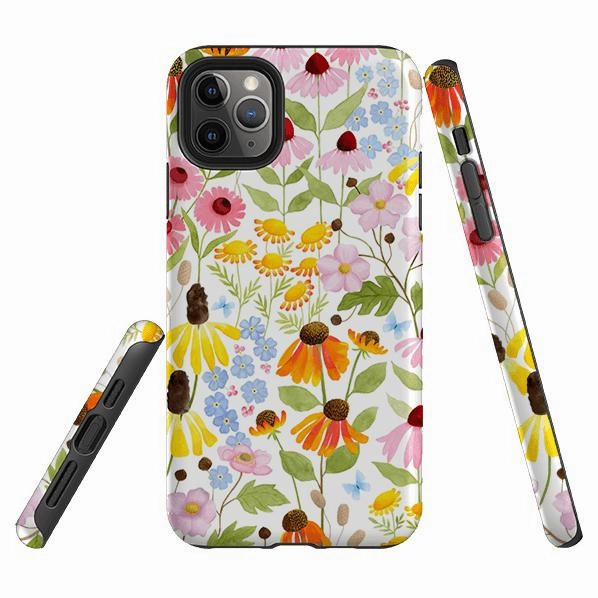 Glossy Texture Minimal Design iPhone Tough Case - Wildflower Pattern By Bex Parkin