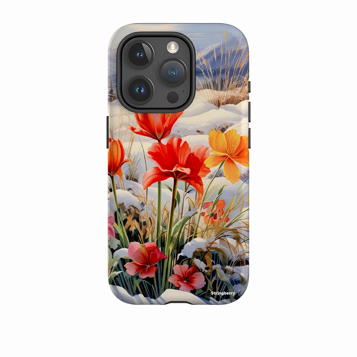 Flexible Grip Minimal Feature iPhone Tough Case - Winter Wild Flowers III