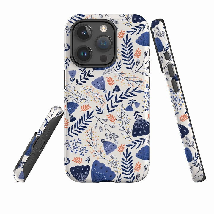 Elegant Surface Texture Polished Detail iPhone Tough Case - Blue Floral By Jade Mosinski