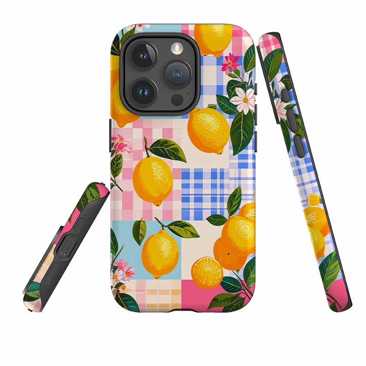 iPhone Tough Case - Lemons and Checks Gloss Surface Layer