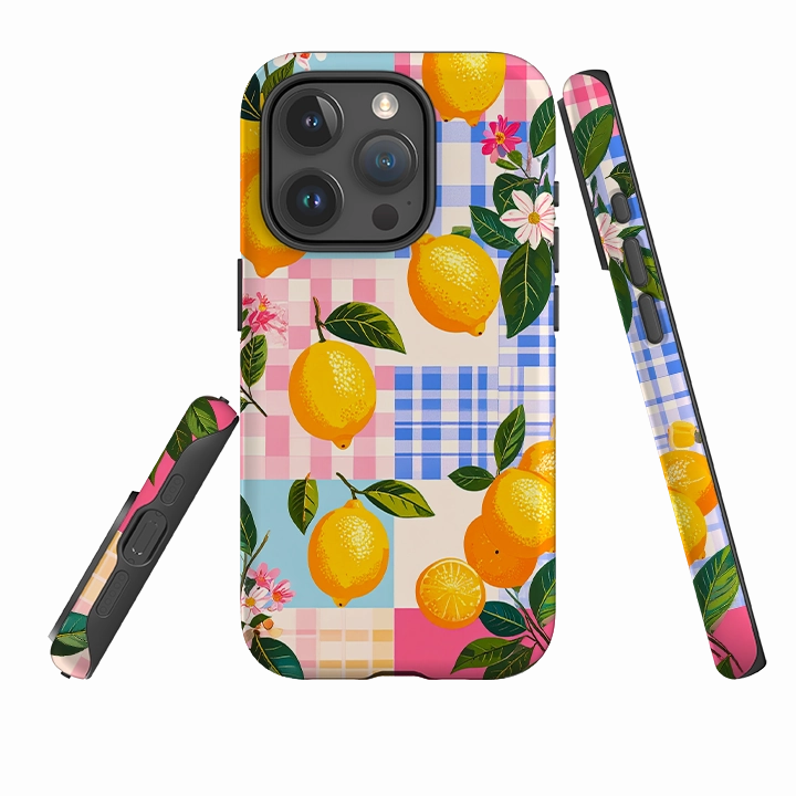 iPhone Tough Case - Lemons and Checks Minimal Cover Minimal Edge Design
