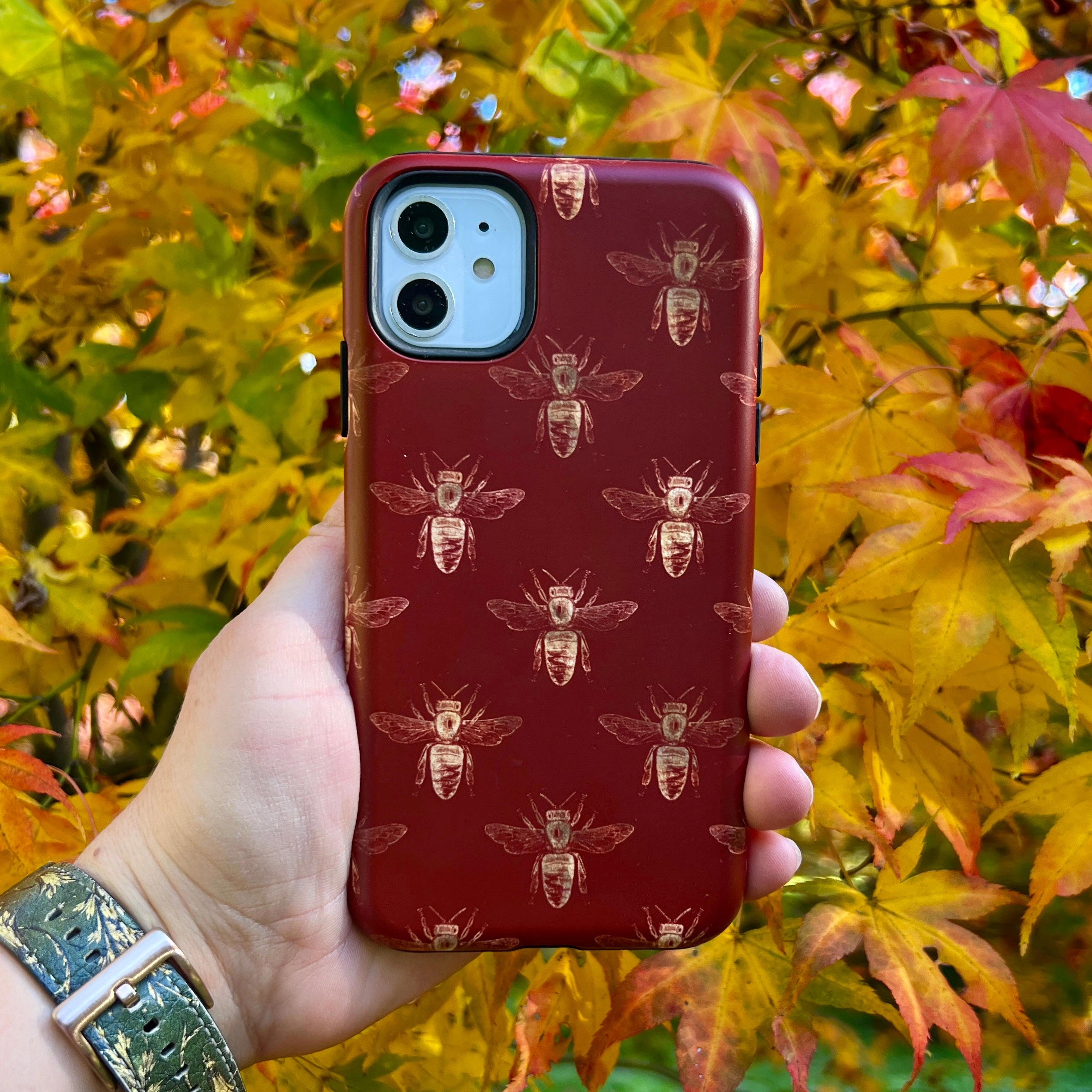 iPhone Tough Case - Red Bees Clear Texture Gloss Layer Finish