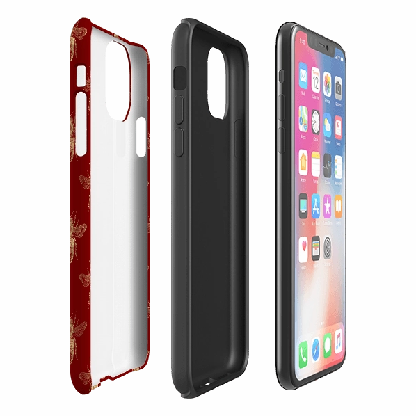 Enhanced Durability Comfort grip design iPhone Tough Case - Red Bees