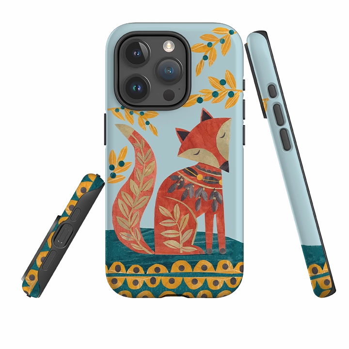 Flexible Grip Texture iPhone Tough Case - Folk Foxie By Tracey English