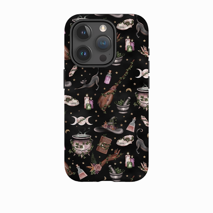 Gloss Surface Layer Clear Back iPhone Case - Woodland Witch Black