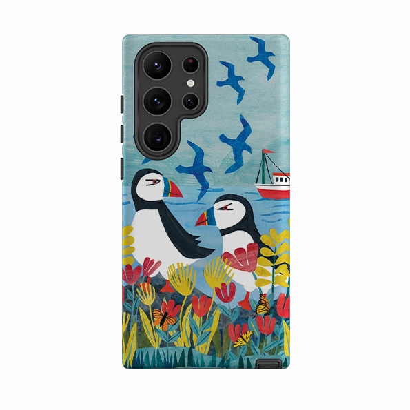 Universal Design Hybrid Finish Samsung Tough  Case - Puffins By Tracey English
