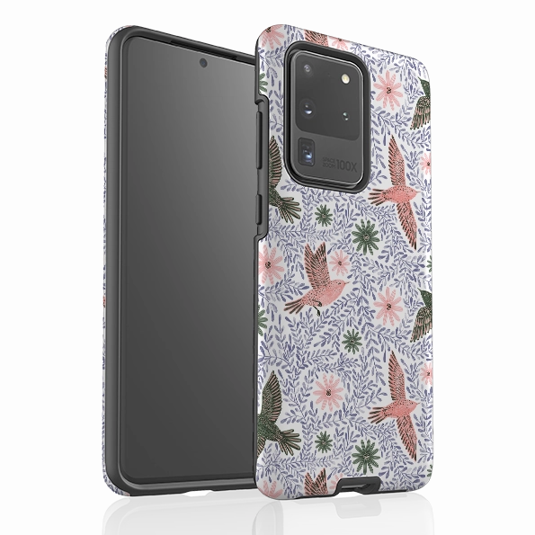 Stylish Grip Texture Samsung Tough Case - Bird Pattern Blue By Lee Foster Wilson