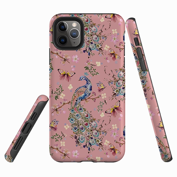 iPhone Tough Case - Peacock and Cherry Blossoms Lupine By Helen Ahpornsiri Shock Absorbing