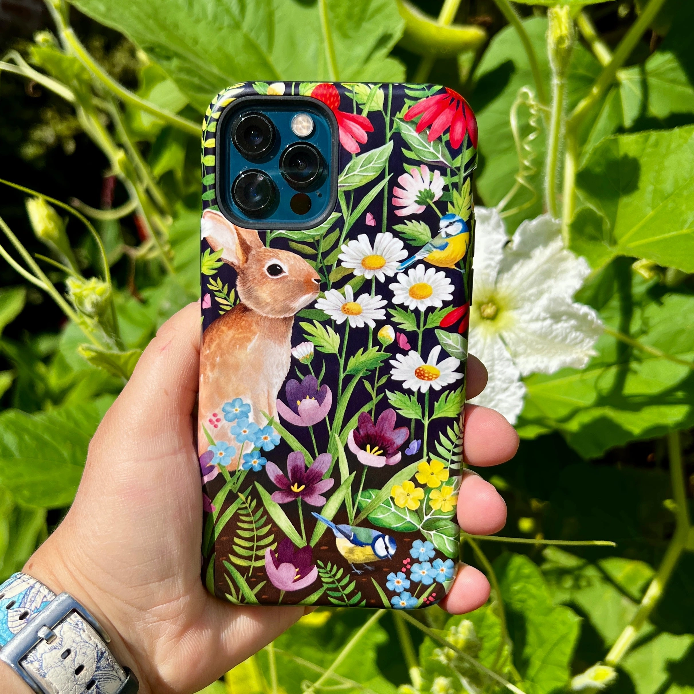 Soft Protection Edge iPhone Tough Case - Rabbit And Wildflowers By Bex Parkin