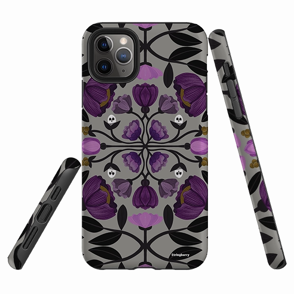 Sleek Profile Comfort Accessory iPhone Tough Case - Purple Flower Skull III By Nina Pace