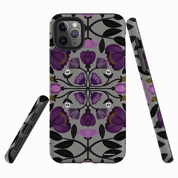 iPhone Tough Case - Purple Flower Skull III By Nina Pace Universal Design