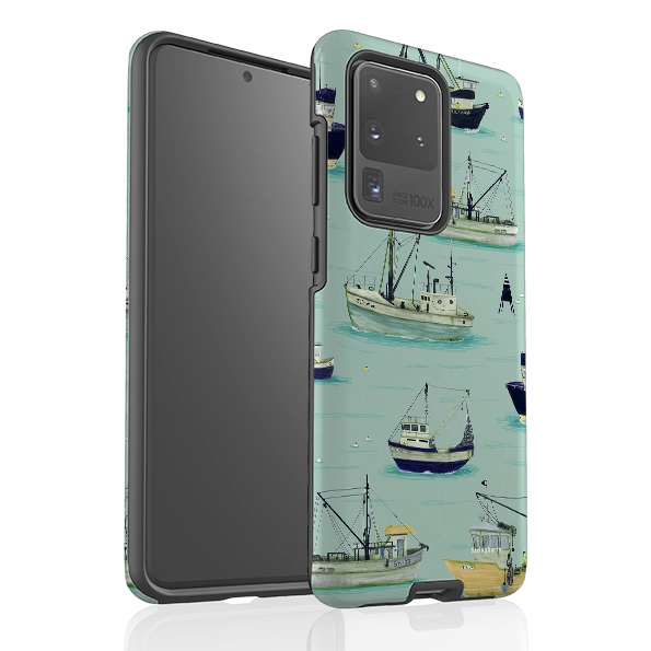Flexible Shell Full Coverage Samsung Tough Case - Fishing Boats Blue By Katherine Quinn
