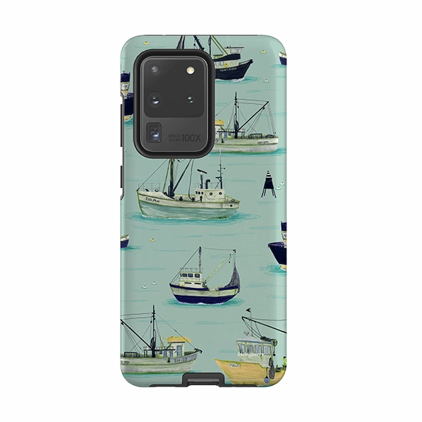 Stylish Color Shock Resistant Build Samsung Tough Case - Fishing Boats Blue By Katherine Quinn
