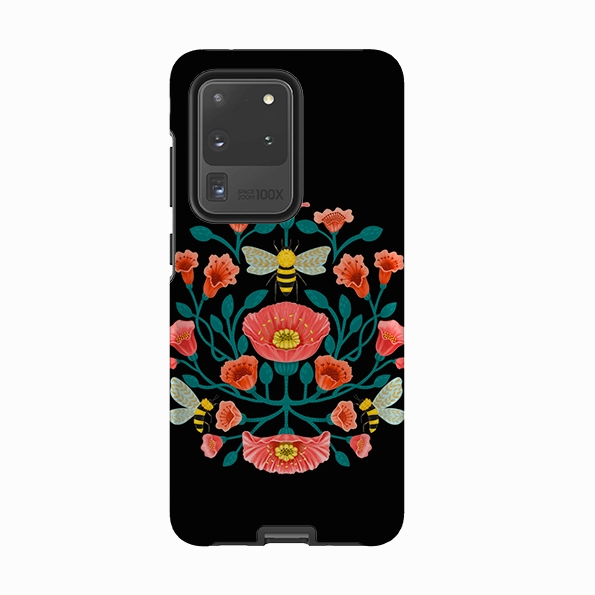 Samsung Tough Case - Bee Floral Dark By Nina Pace anti fingerprint Fashion Accessory