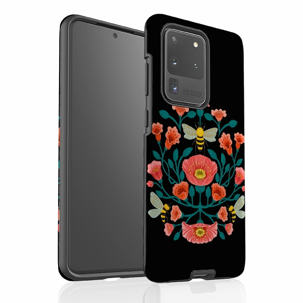 Comfort Edge Texture Ergonomic Texture Samsung Tough Case - Bee Floral Dark By Nina Pace
