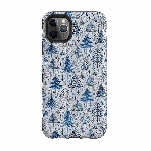 iPhone Tough Case - Blue Xmas Trees By Elisabeth Haager Shockproof Corners Comfort Fit Edge